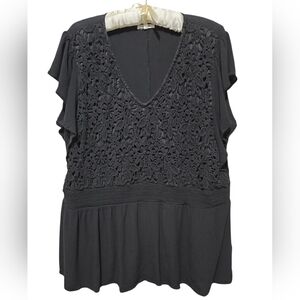 Maurices Black Crochet Flowy Gauze Babydoll Flutter Sleeve Blouse 2X